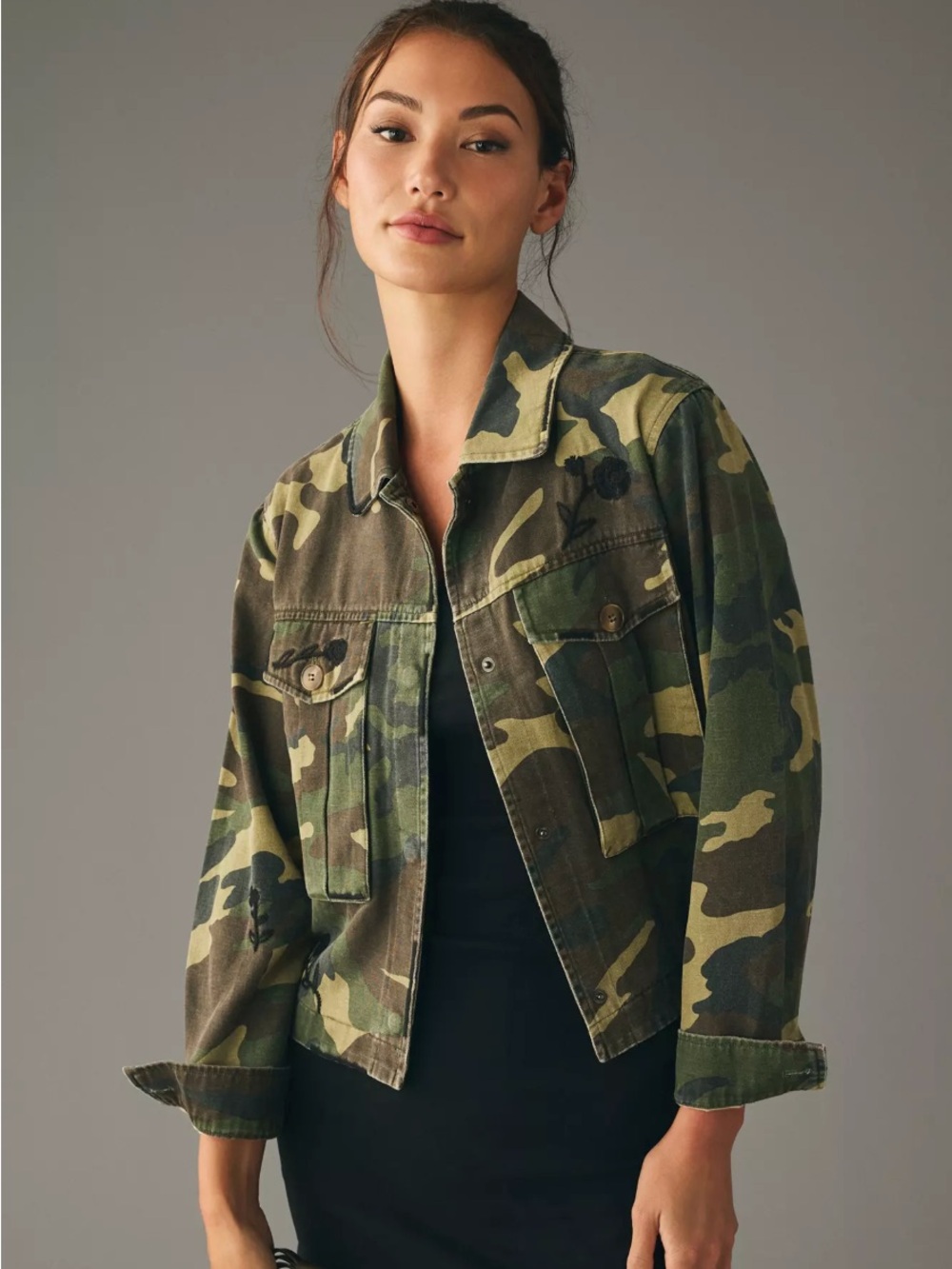 Dolan Anthropologie Camo Embroidered Utility Jacket Size M